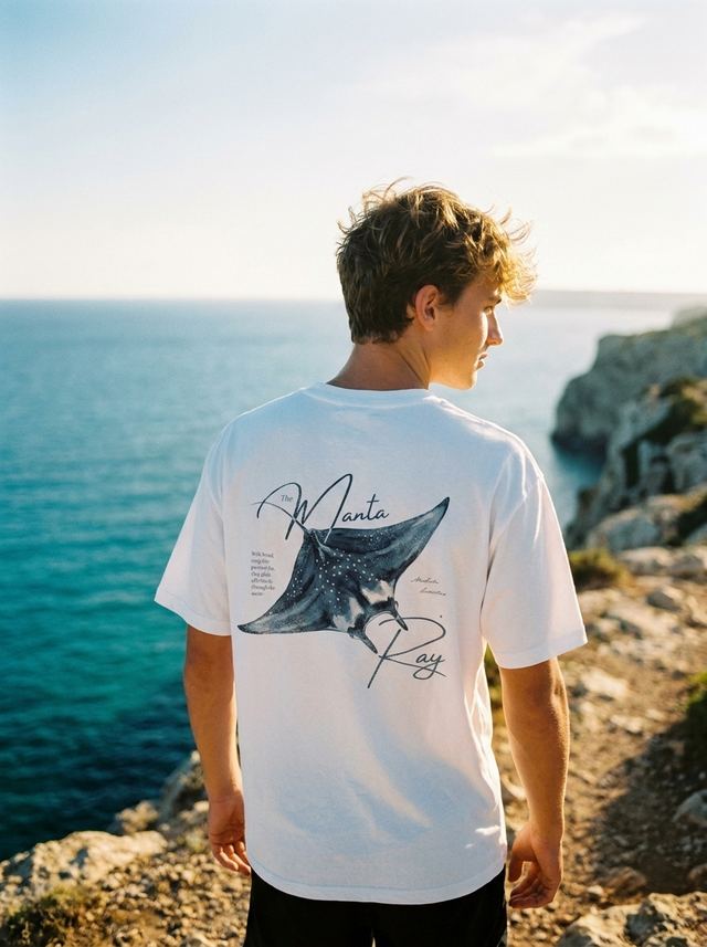 Manta Ray tee on model, worn
