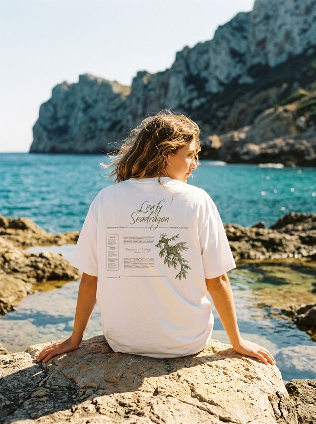 Leafy Seadragon tee on model, worn