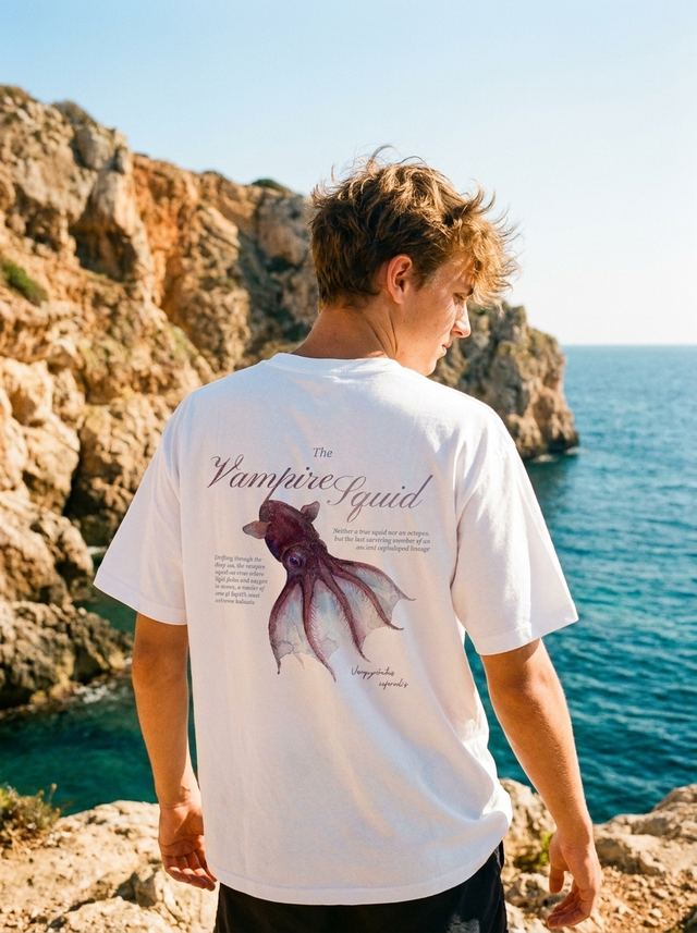 Vampire Squid tee on model, worn
